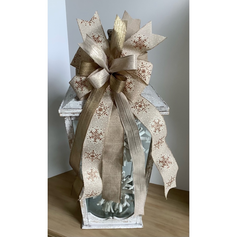Gold Snowflake Bow, Wreath Bow, Wreath Accent, Lantern Bow, & Christmas Bow